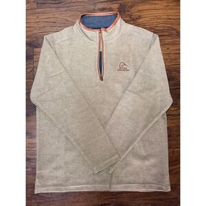 Ducks Unlimited Mens Beige Quarter Zip Pullover Sweater Size L Leather Trim